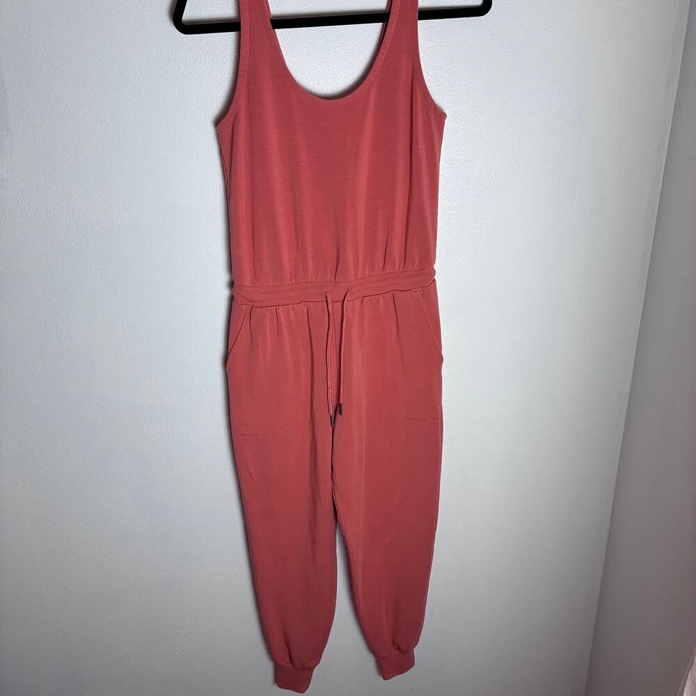 Athleta Balance Jogger Jumpsuit Womens XS Terracotta Pink Tank Drawstring Romper